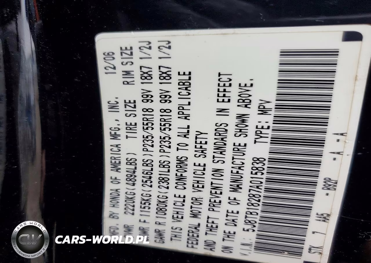 2007 Acura Rdx VIN:5J8TB18287A015838 - 13