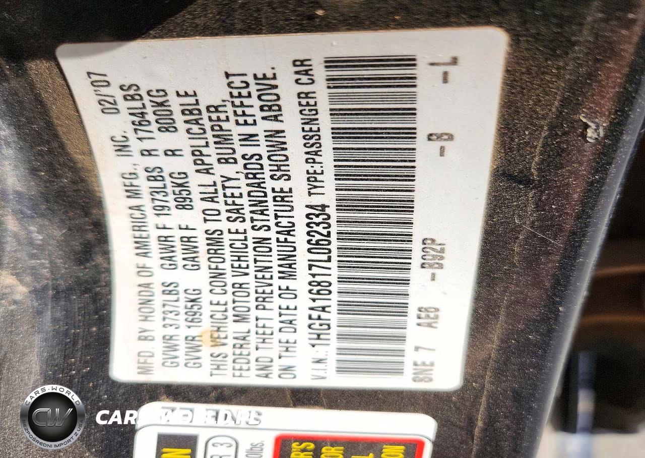 2007 Honda Civic Ex VIN:1HGFA16817L062334 - 12