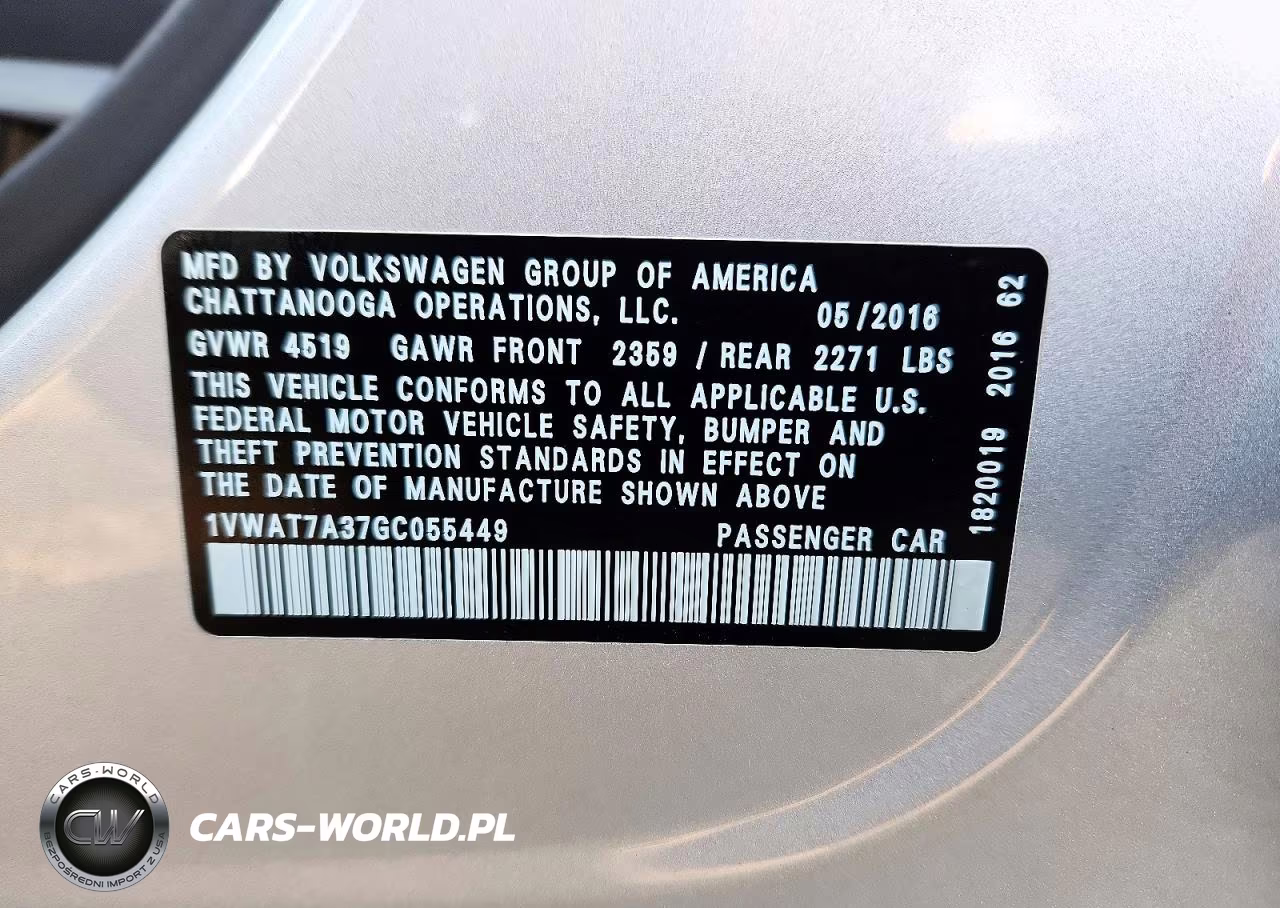 2016 Volkswagen Passat S VIN:1VWAT7A37GC055449 - 12