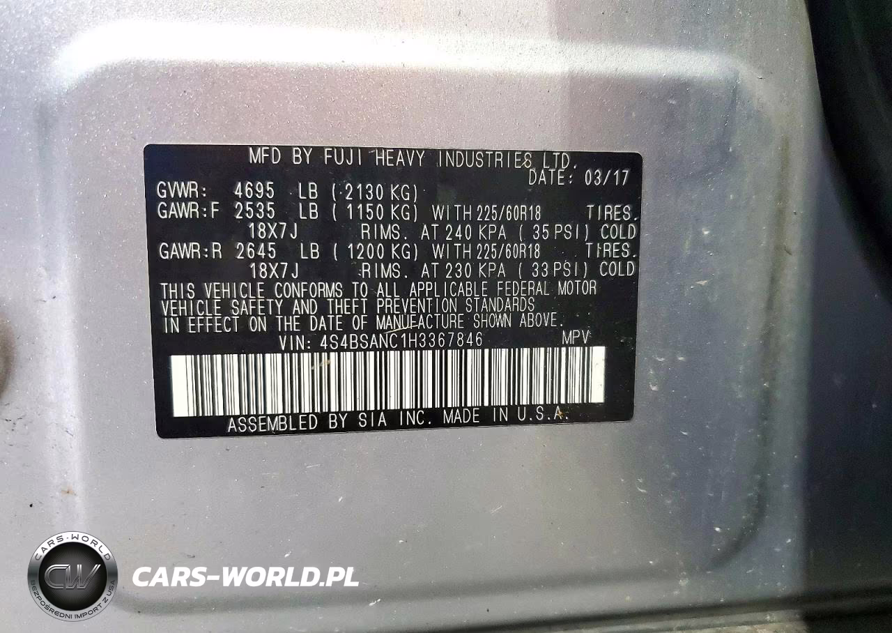 2017 Subaru Outback 2.5I Limited VIN:4S4BSANC1H3367846 - 12