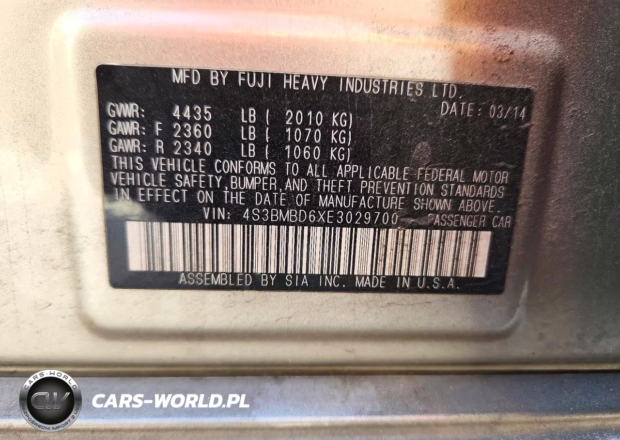 2014 SUBARU LEGACY 2.5I PREMIUM VIN:4S3BMBD6XE3029700 - 13