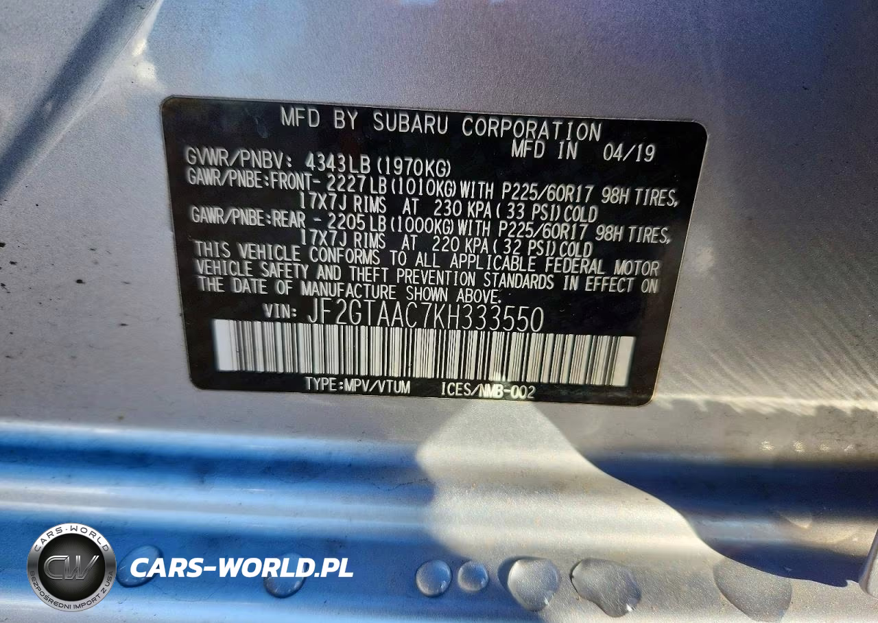 2019 Subaru Crosstrek VIN:JF2GTAAC7KH333550 - 12