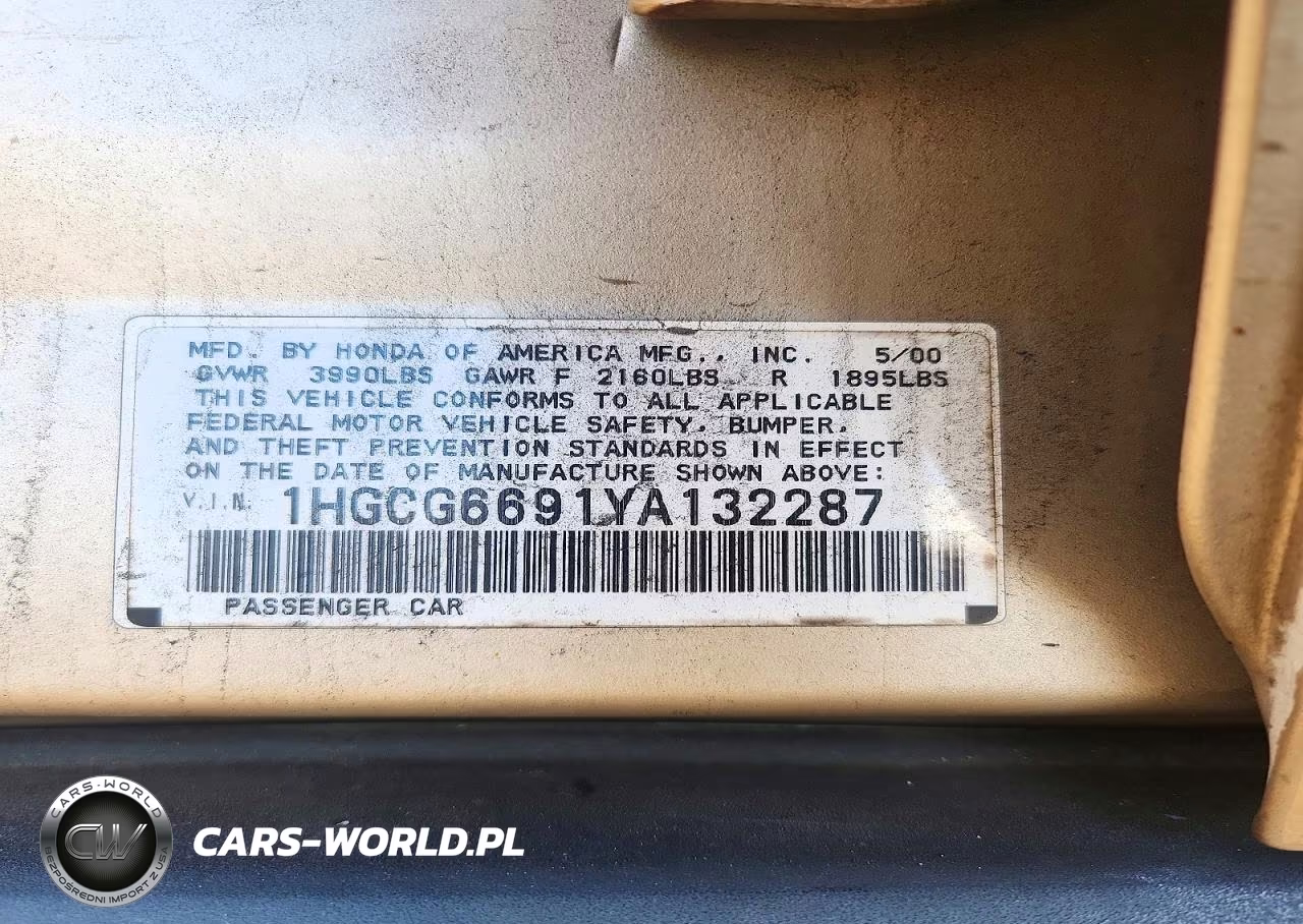 2000 Honda Accord Se VIN:1HGCG6691YA132287 - 12