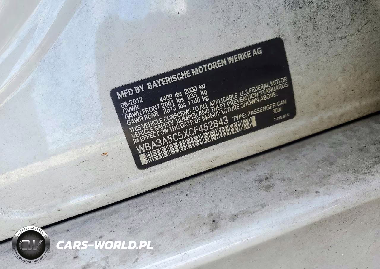 2012 BMW 328 I VIN:WBA3A5C5XCF452843 - 12