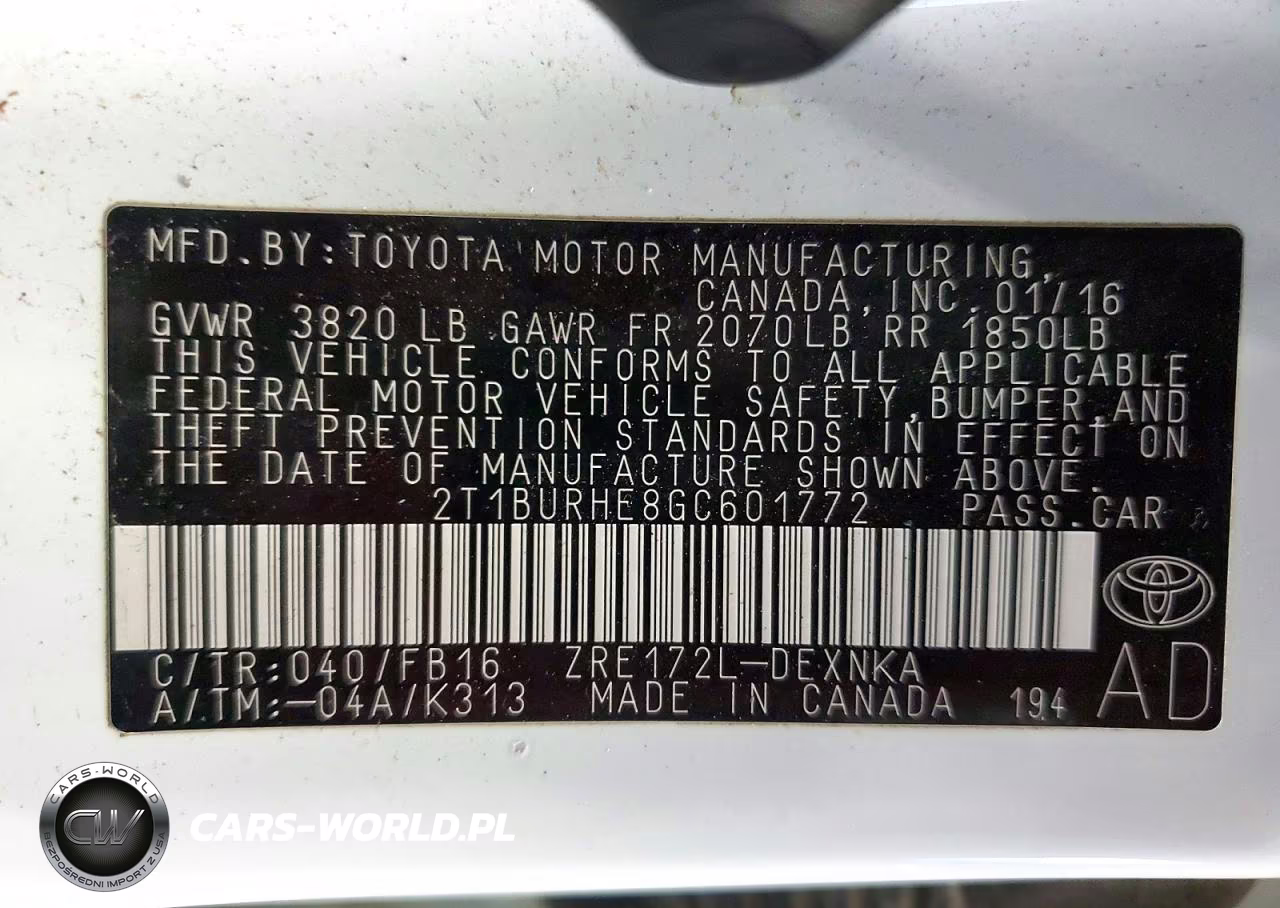 2016 Toyota Corolla Le VIN:2T1BURHE8GC601772 - 12