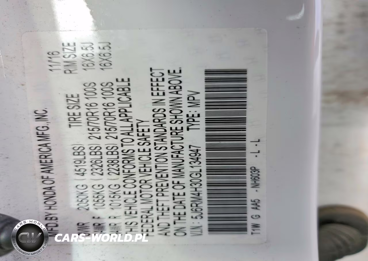 2016 Honda Cr-V Lx VIN:5J6RM4H30GL134947 - 13
