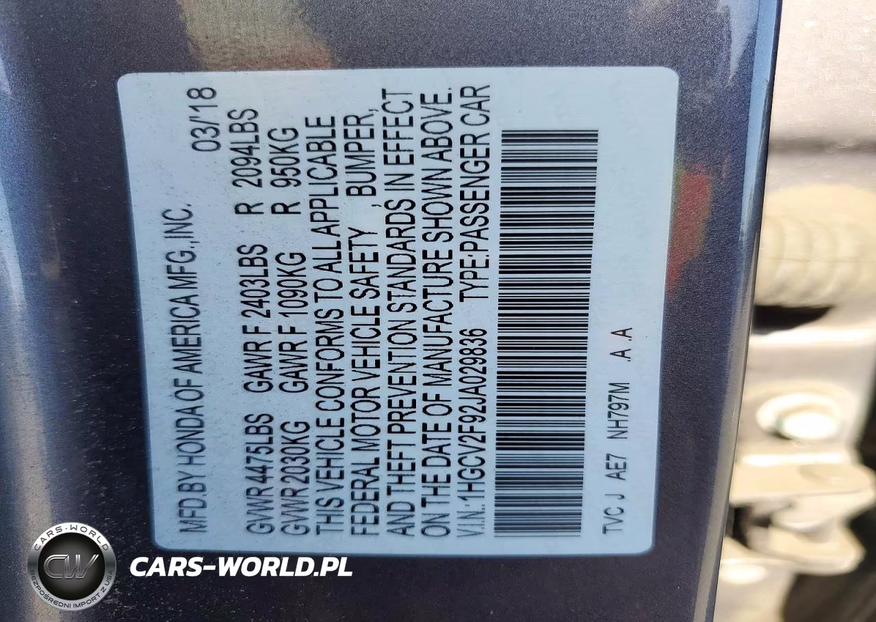 2018 Honda Accord Touring VIN:1HGCV2F92JA029836 - 12