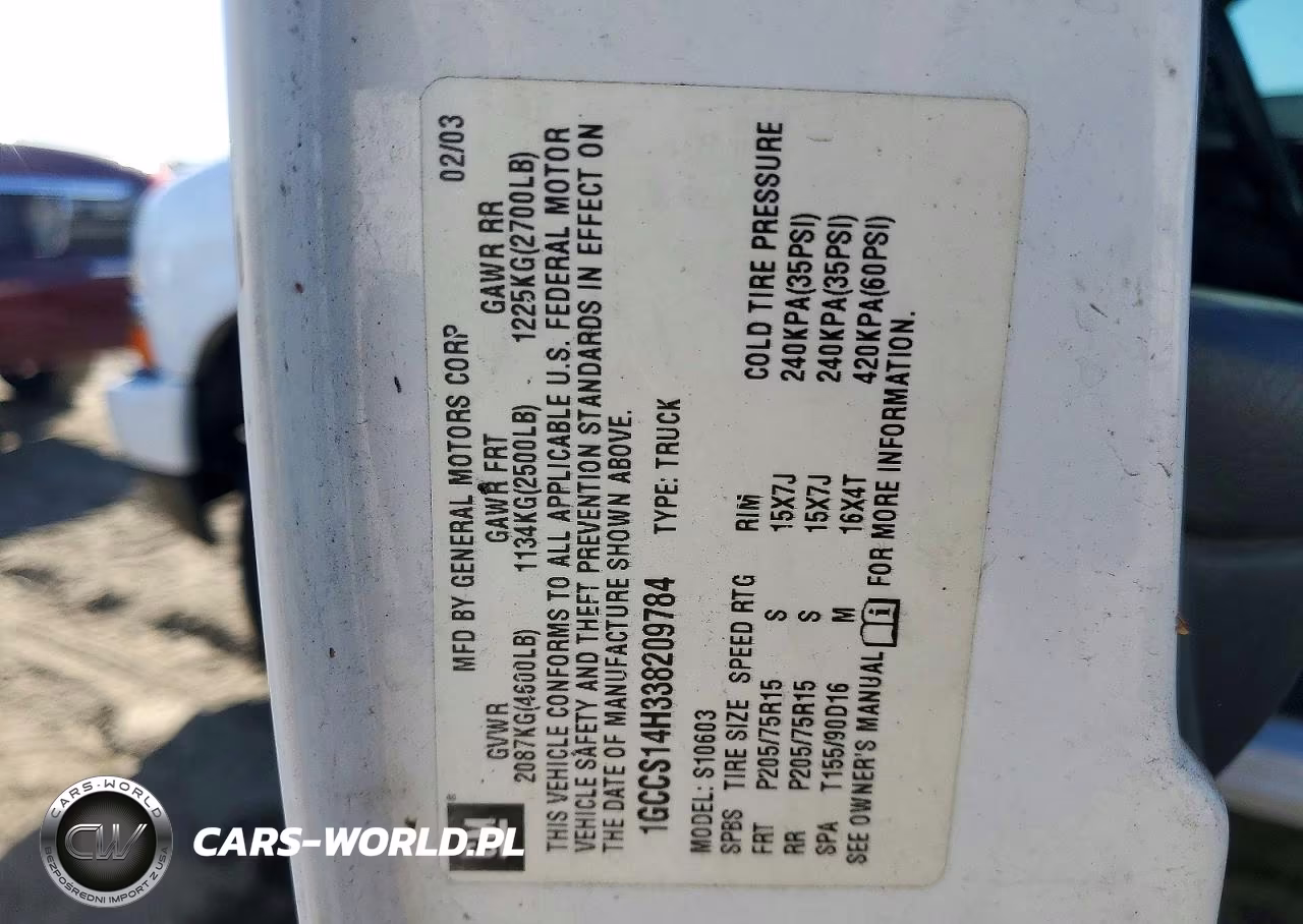 2003 Chevrolet S Truck S10 VIN:1GCCS14H338209784 - 12