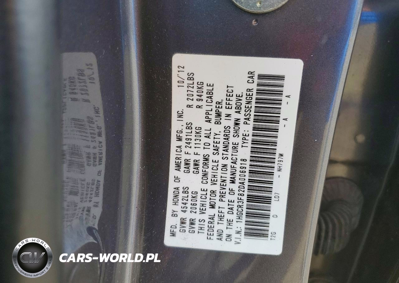 2013 Honda Accord Exl VIN:1HGCR3F82DA006918 - 12