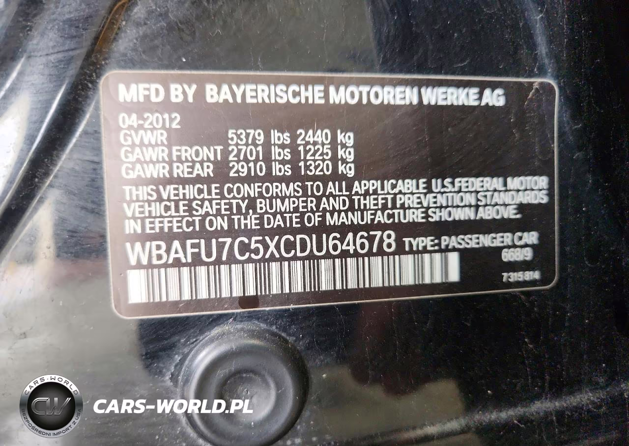 2012 BMW 535 Xi VIN:WBAFU7C5XCDU64678 - 12