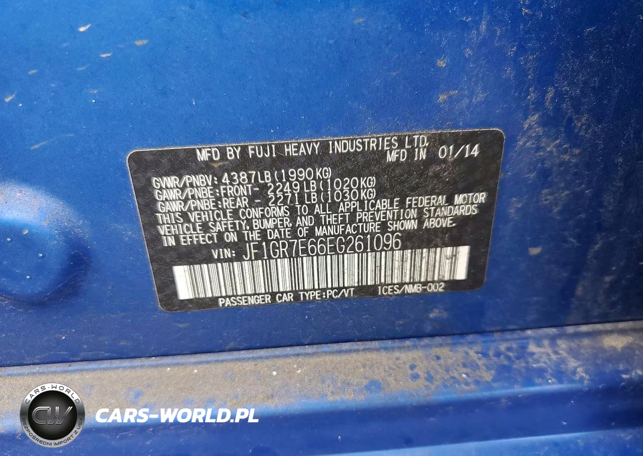 2014 Subaru Impreza Wrx VIN:JF1GR7E66EG261096 - 12