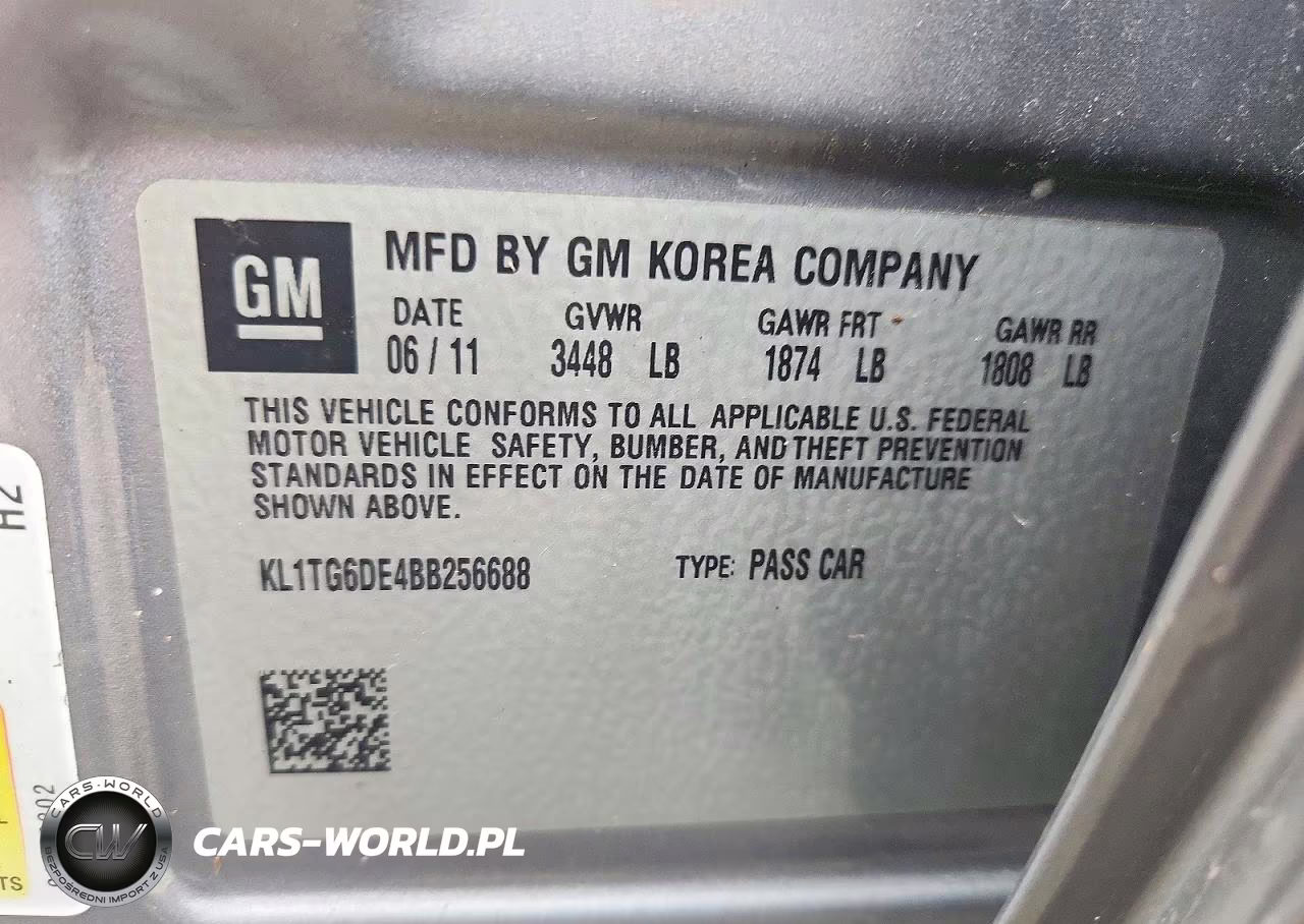 2011 Chevrolet Aveo Lt VIN:KL1TG6DE4BB256688 - 12