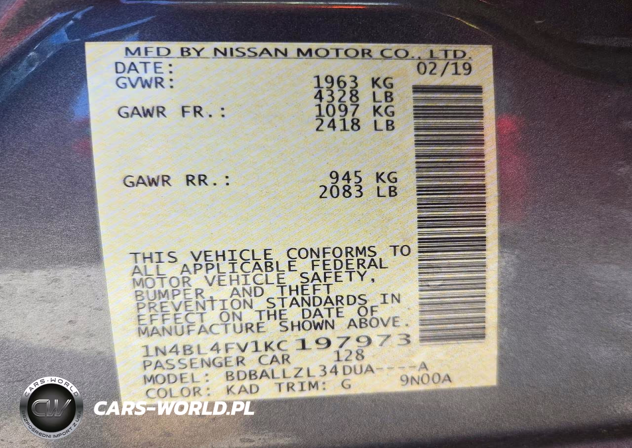 2019 Nissan Altima Platinum VIN:1N4BL4FV1KC197973 - 12