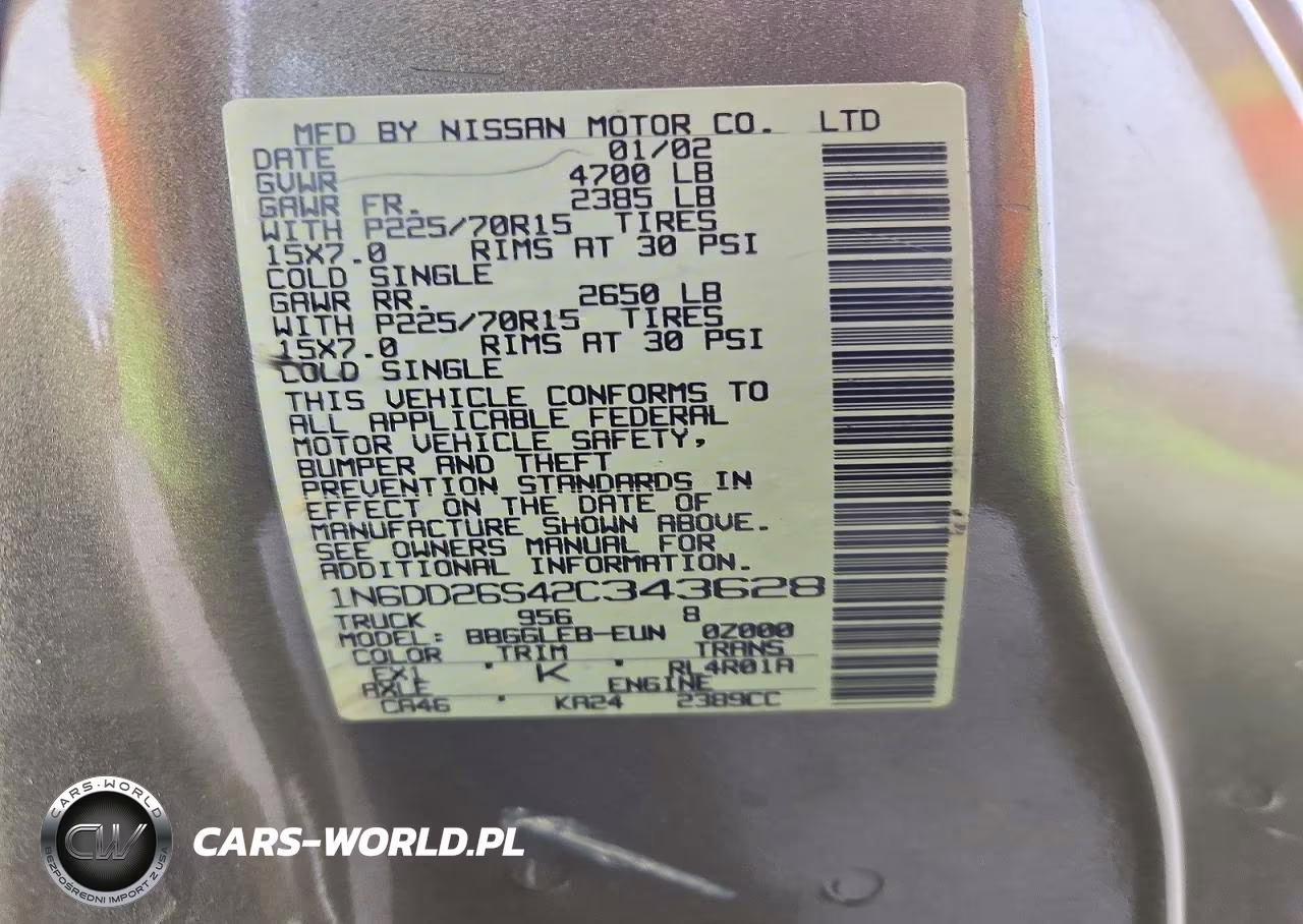 2002 Nissan Frontier Standard VIN:1N6DD26S42C343628 - 12