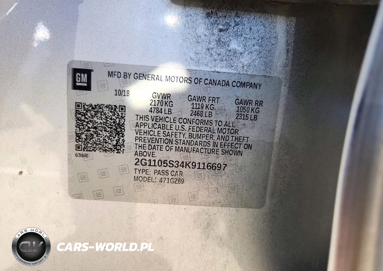 2019 Chevrolet Impala Premier VIN:2G1105S34K9116697 - 12