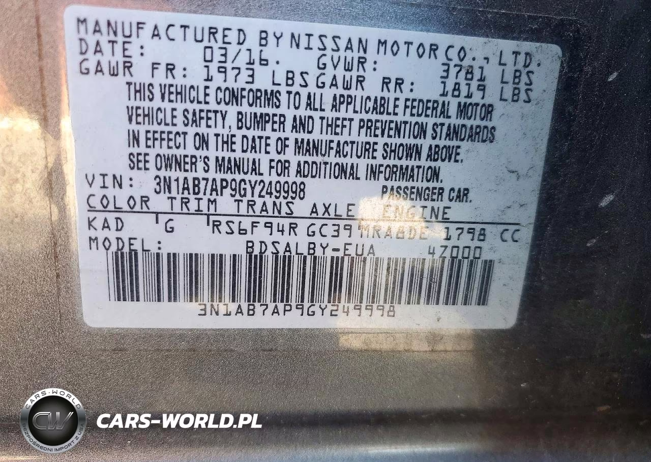 2016 Nissan Sentra S VIN:3N1AB7AP9GY249998 - 13