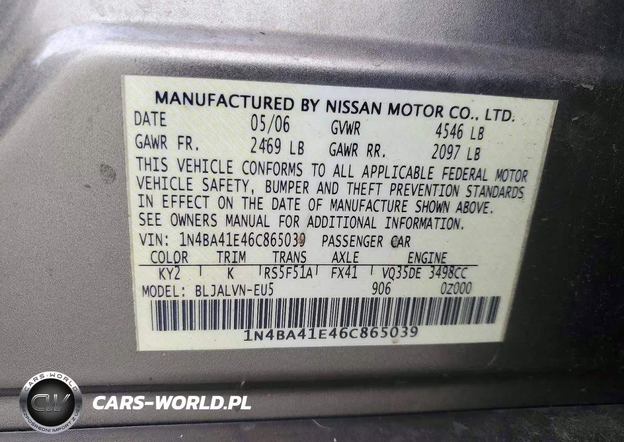 2006 Nissan Maxima 3.5 Se VIN:1N4BA41E46C865039 - 12