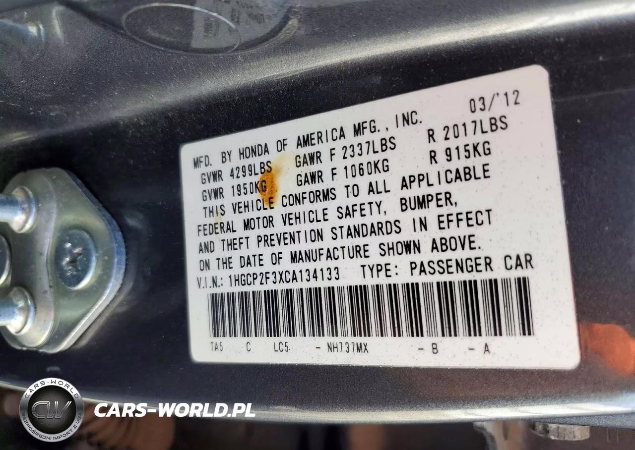 2012 Honda Accord Lx VIN:1HGCP2F3XCA134133 - 12