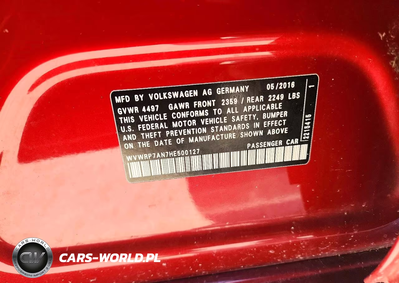 2017 Volkswagen Cc Sport VIN:WVWRP7AN7HE500127 - 12