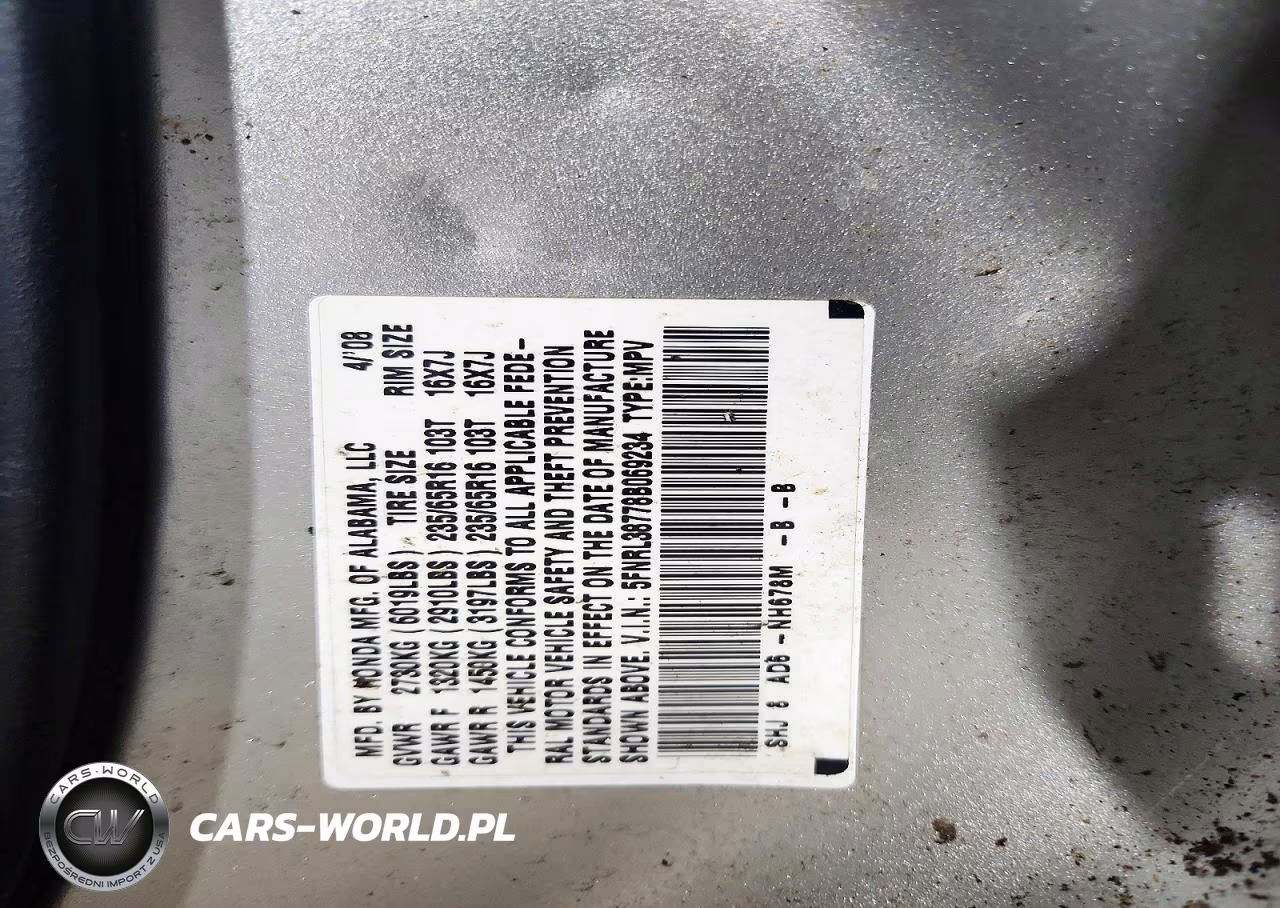 2008 Honda Odyssey Exl VIN:5FNRL38778B069234 - 13