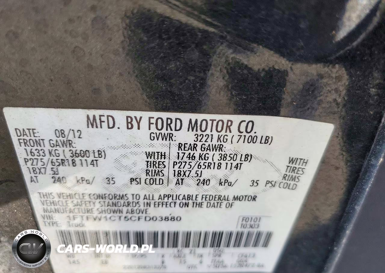 2012 Ford F150 Supercrew VIN:1FTFW1CT5CFD03880 - 12