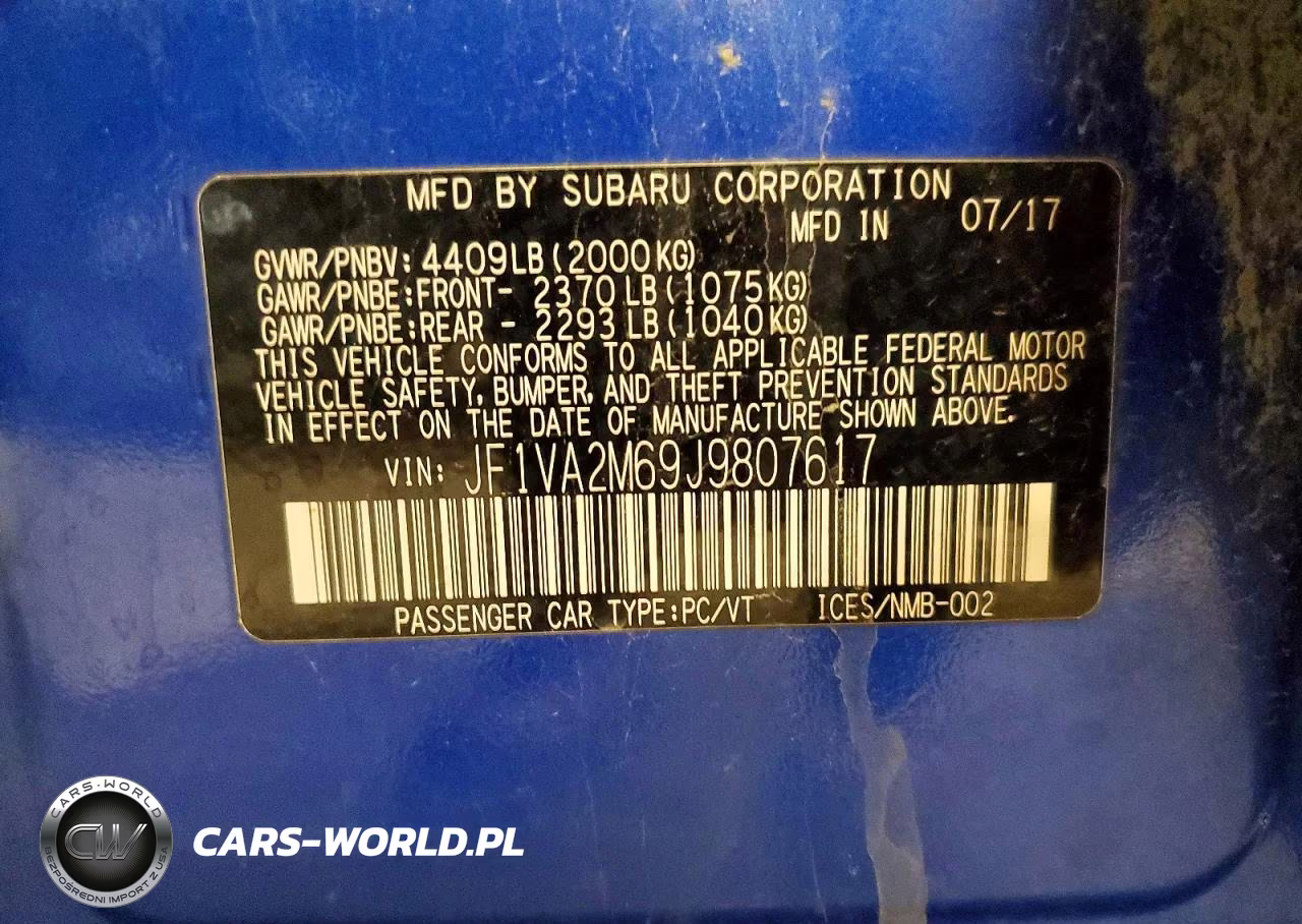 2018 Subaru Wrx Sti VIN:JF1VA2M69J9807617 - 12