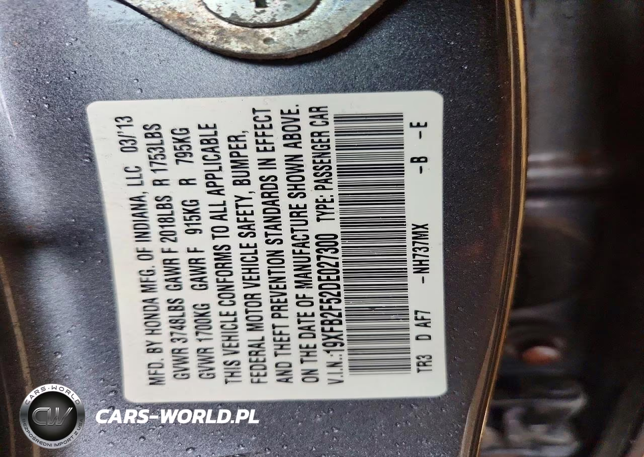 2013 Honda Civic Lx VIN:19XFB2F52DE027300 - 12