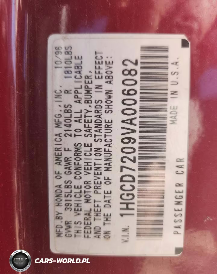 1997 Honda Accord VIN:1HGCD7209VA006082 - 12