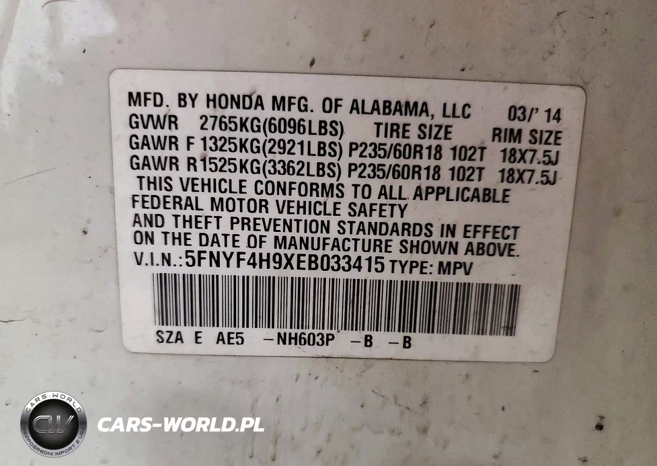 2014 Honda Pilot Touring VIN:5FNYF4H9XEB033415 - 13