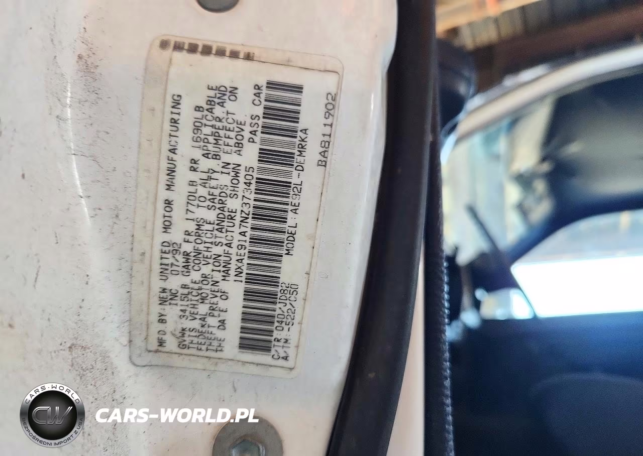 1992 Toyota Corolla Base VIN:1NXAE91A7NZ373405 - 12
