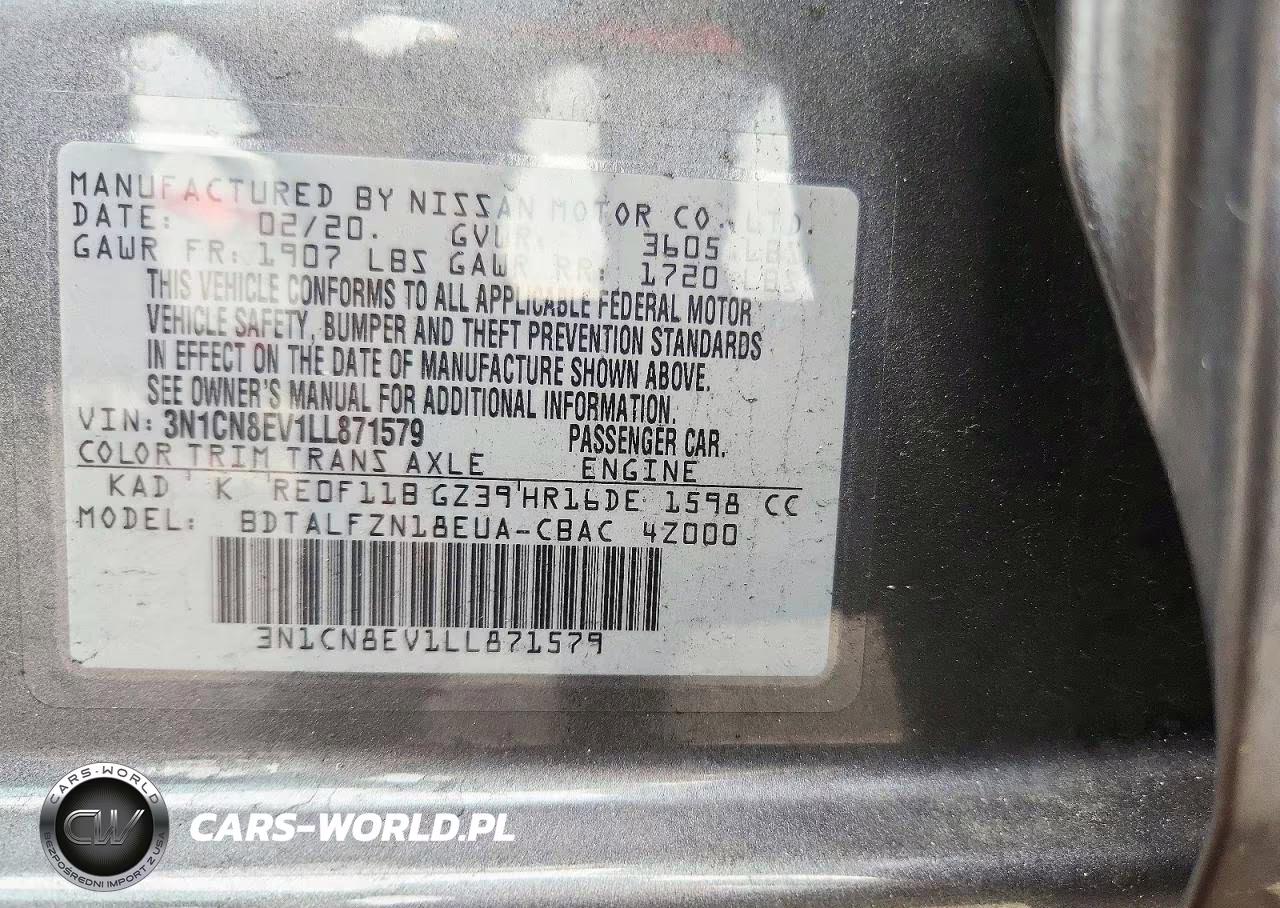 2020 Nissan Versa Sv VIN:3N1CN8EV1LL871579 - 12