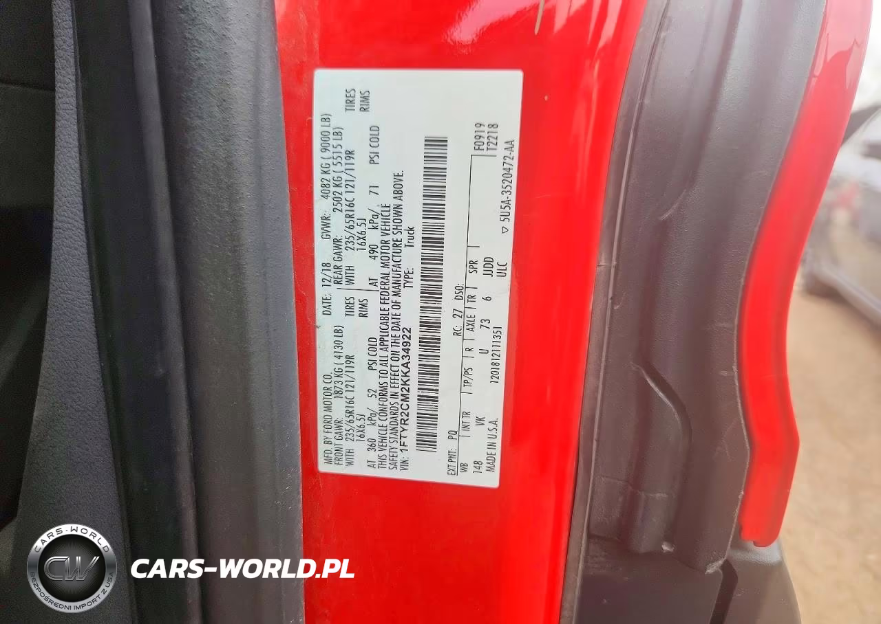 2019 Ford Transit T-250 VIN:1FTYR2CM2KKA34922 - 12