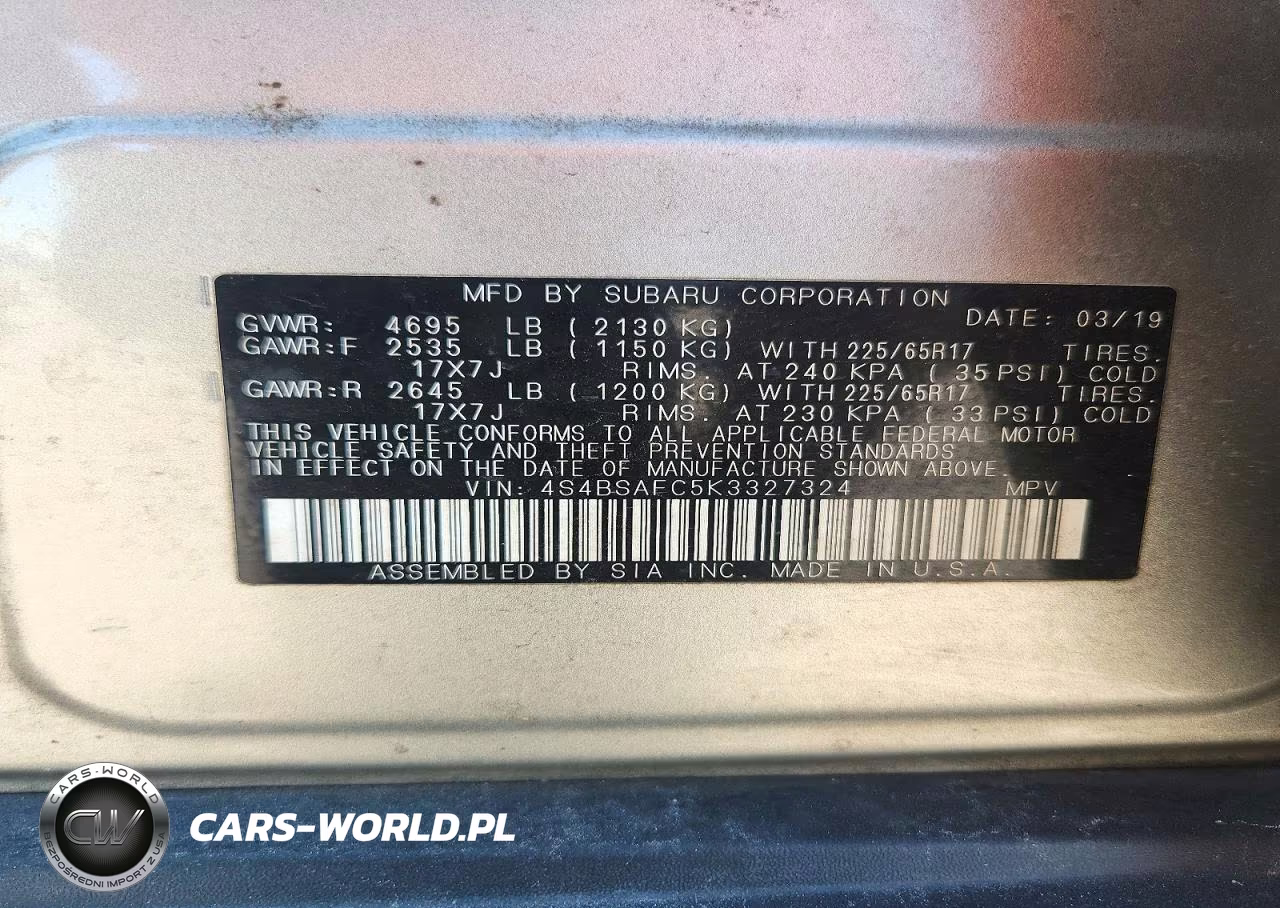 2019 Subaru Outback 2.5I Premium VIN:4S4BSAFC5K3327324 - 12