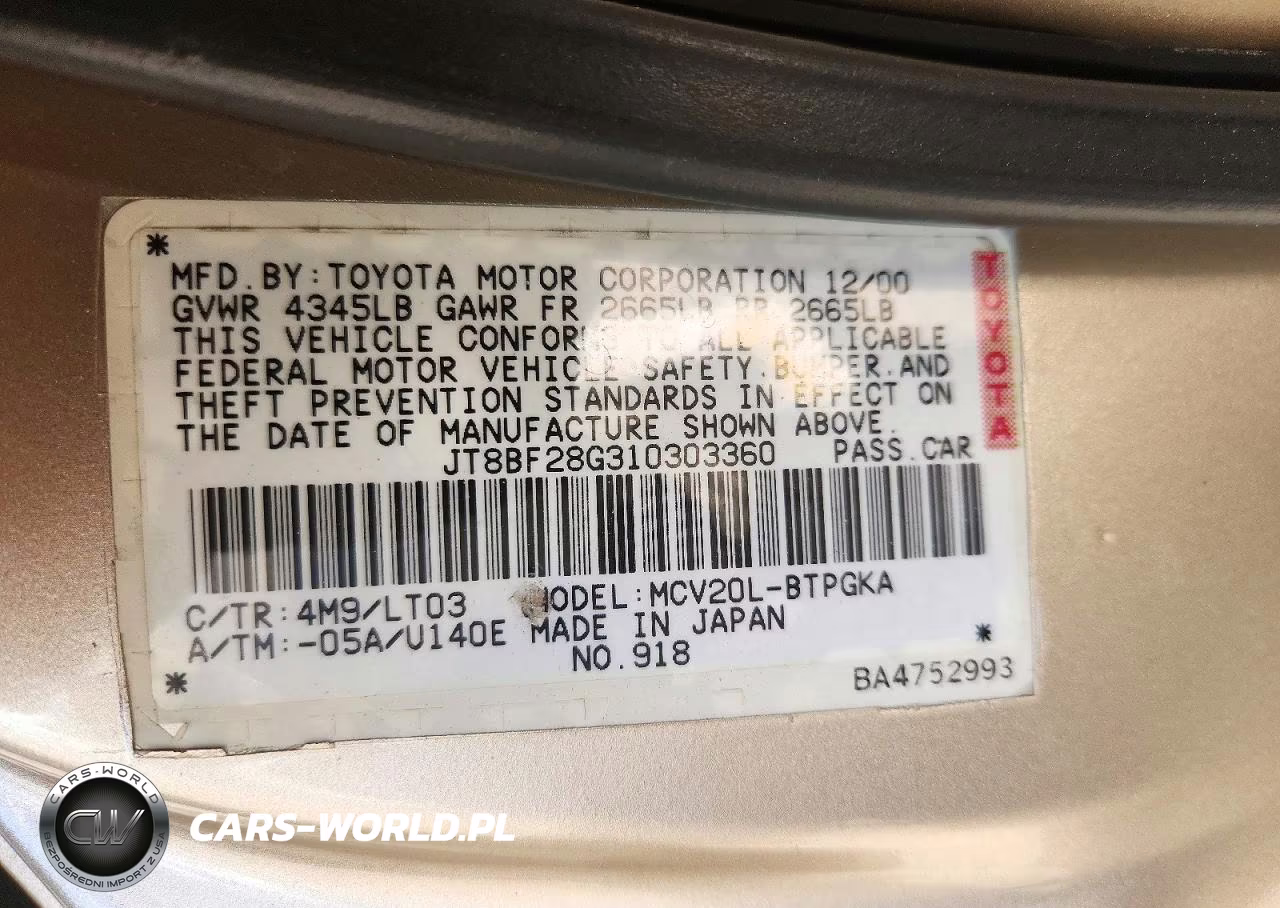 2001 Lexus Es 300 VIN:JT8BF28G310303360 - 12