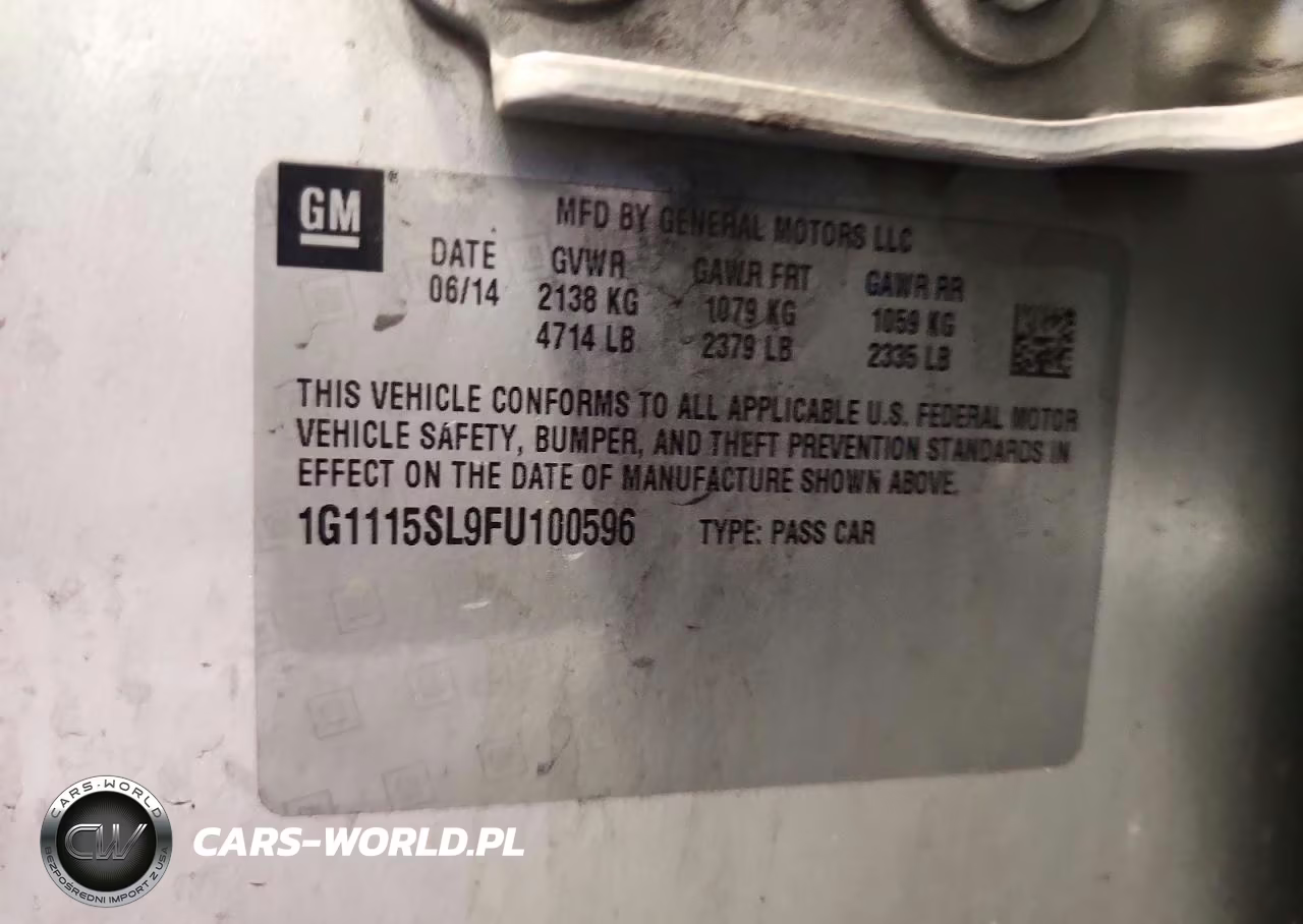 2015 Chevrolet Impala Lt VIN:1G1115SL9FU100596 - 12