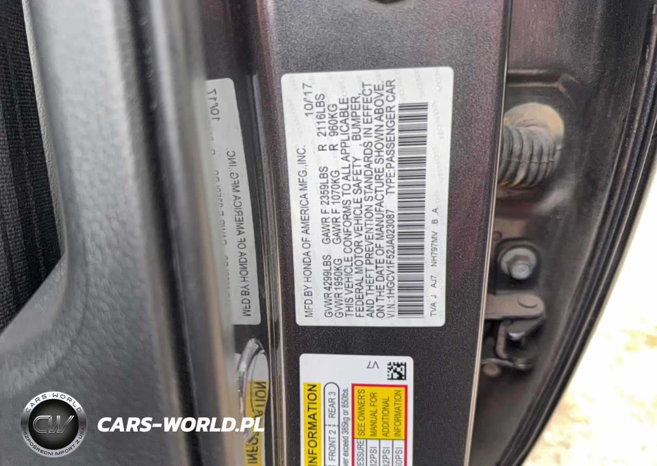 2018 Honda Accord Exl VIN:1HGCV1F52JA023087 - 10