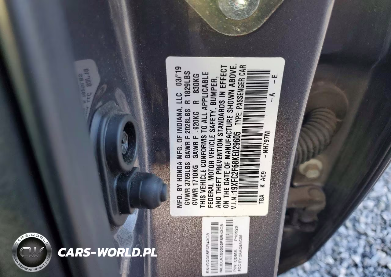 2019 Honda Civic Lx VIN:19XFC2F68KE029605 - 12