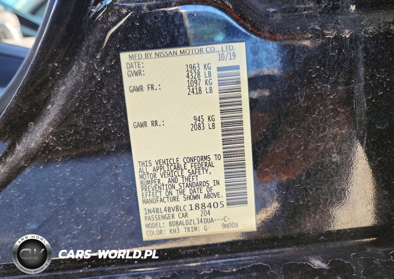 2020 Nissan Altima S VIN:1N4BL4BV8LC188405 - 12