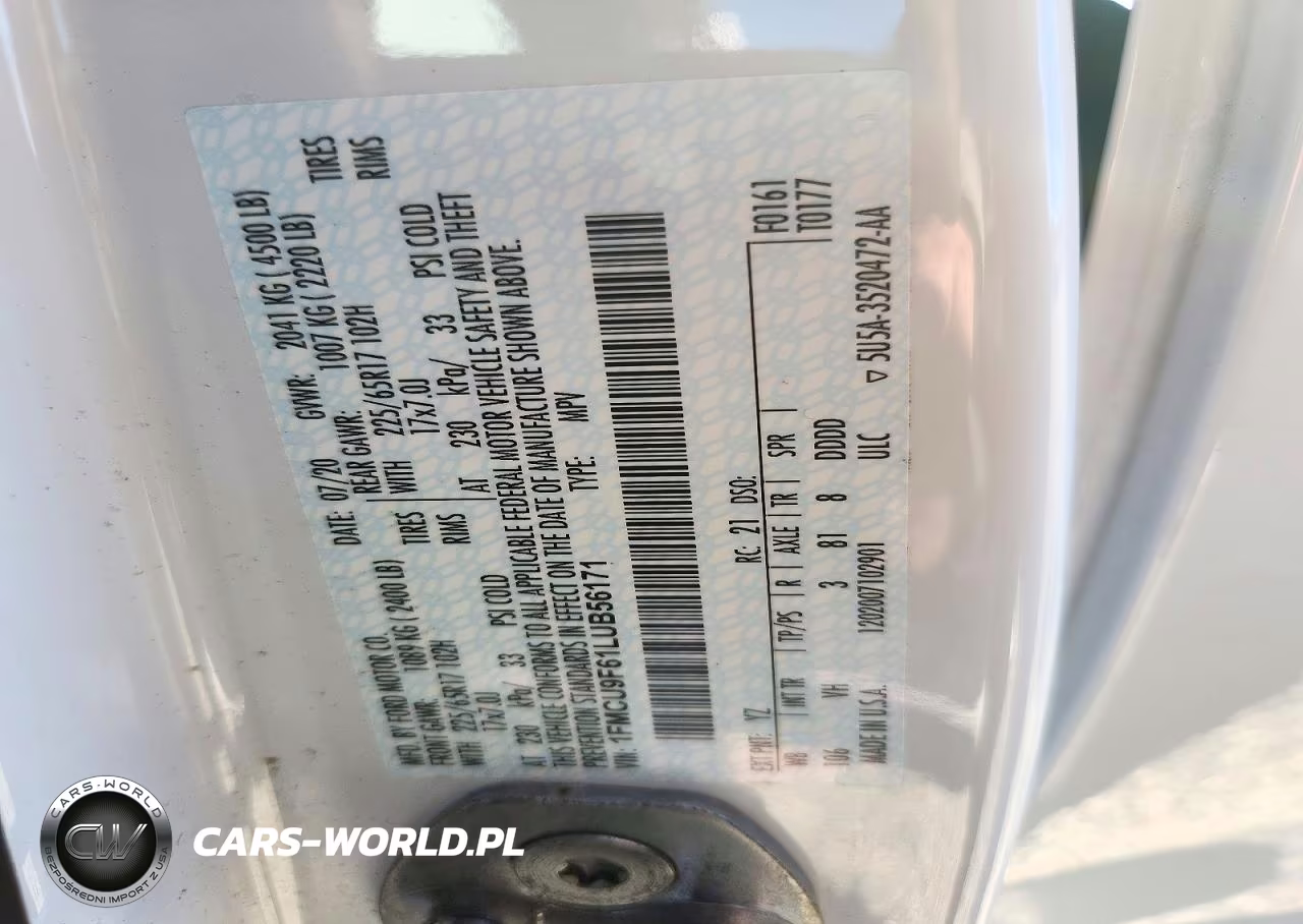 2020 Ford Escape S VIN:1FMCU9F61LUB56171 - 13