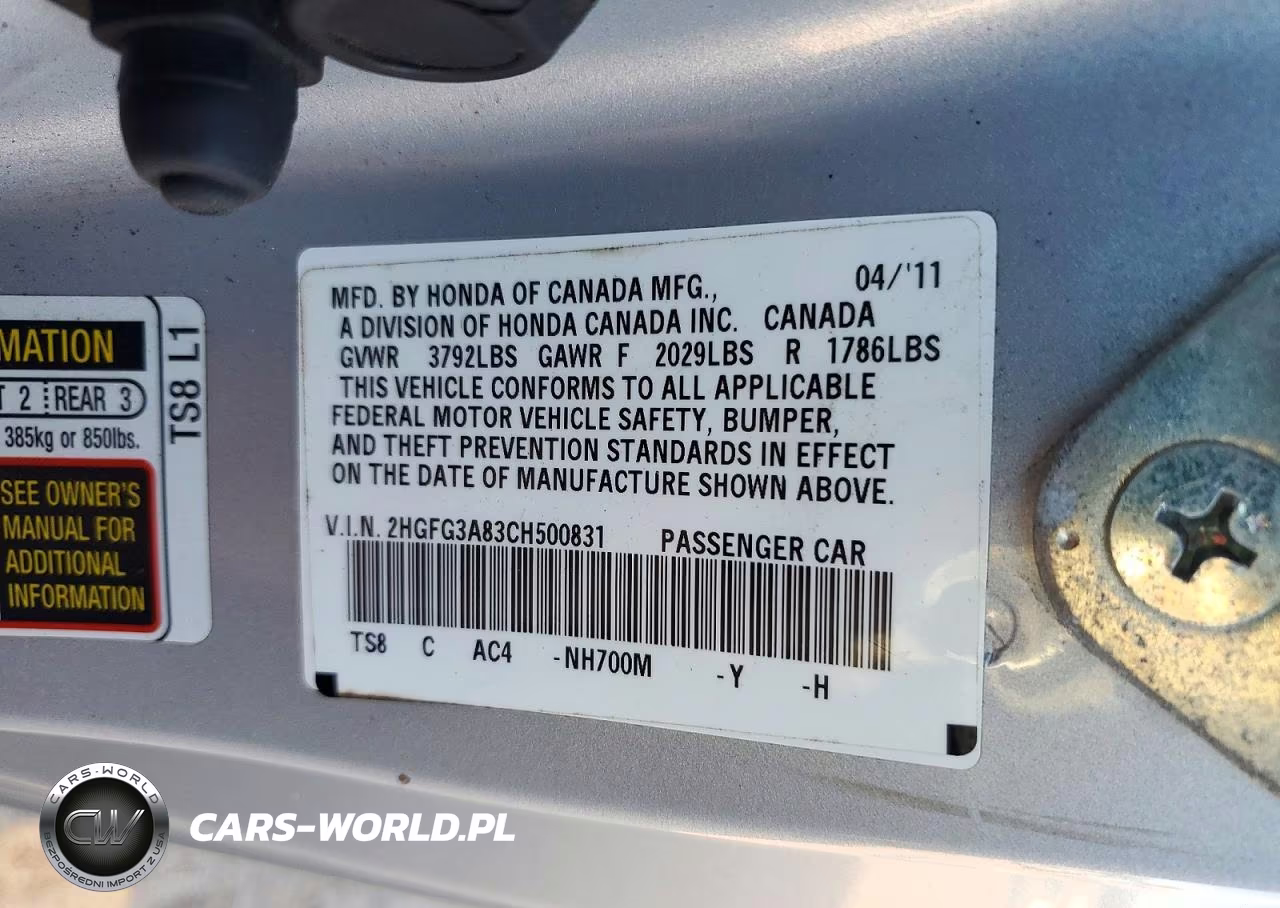 2012 Honda Civic Ex VIN:2HGFG3A83CH500831 - 12