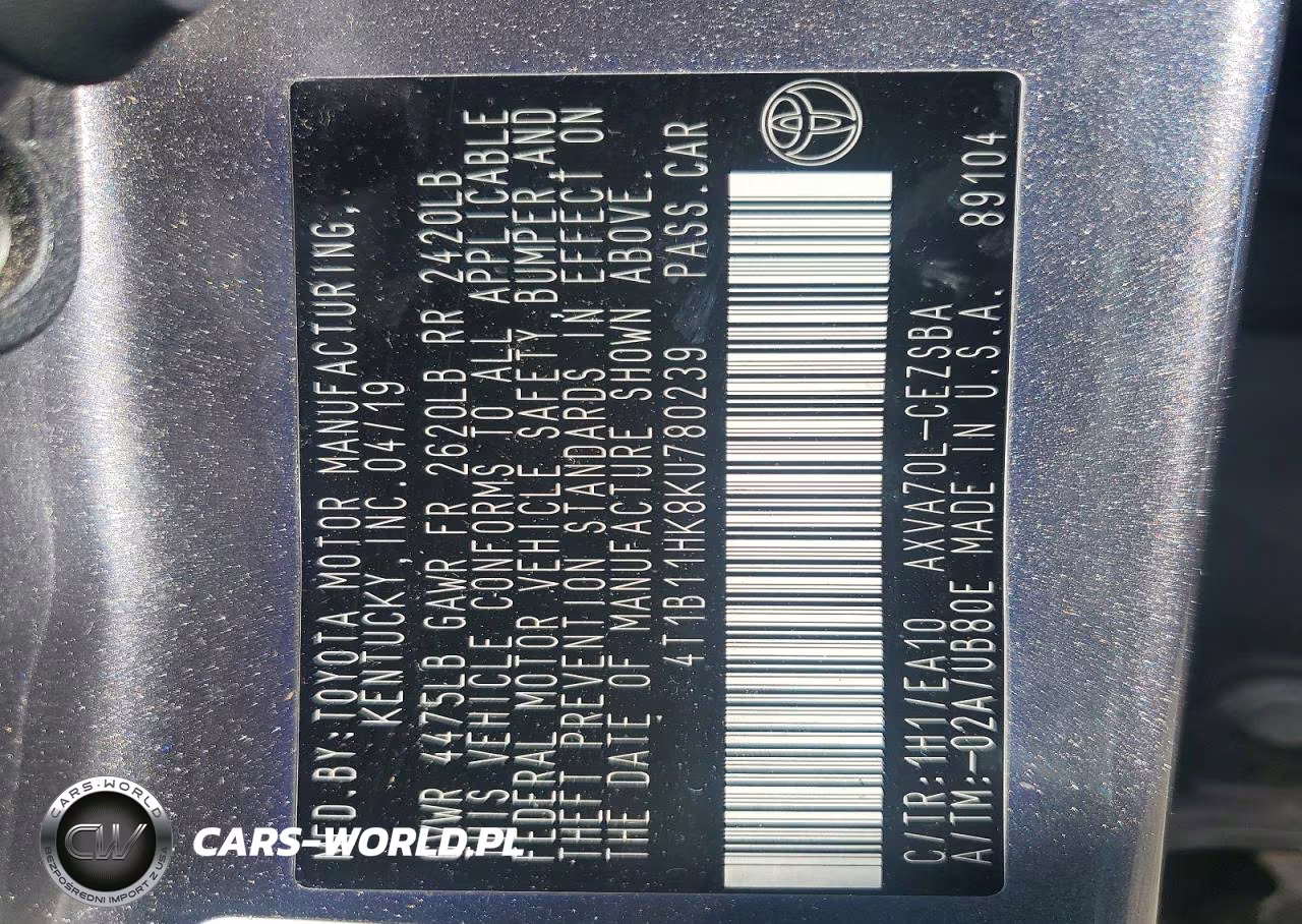 2019 Toyota Camry Se VIN:4T1B11HK8KU780239 - 12