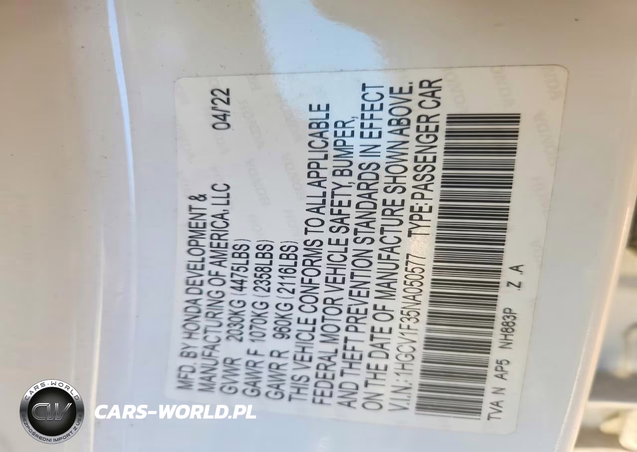 2022 Honda Accord Sport VIN:1HGCV1F35NA050577 - 13