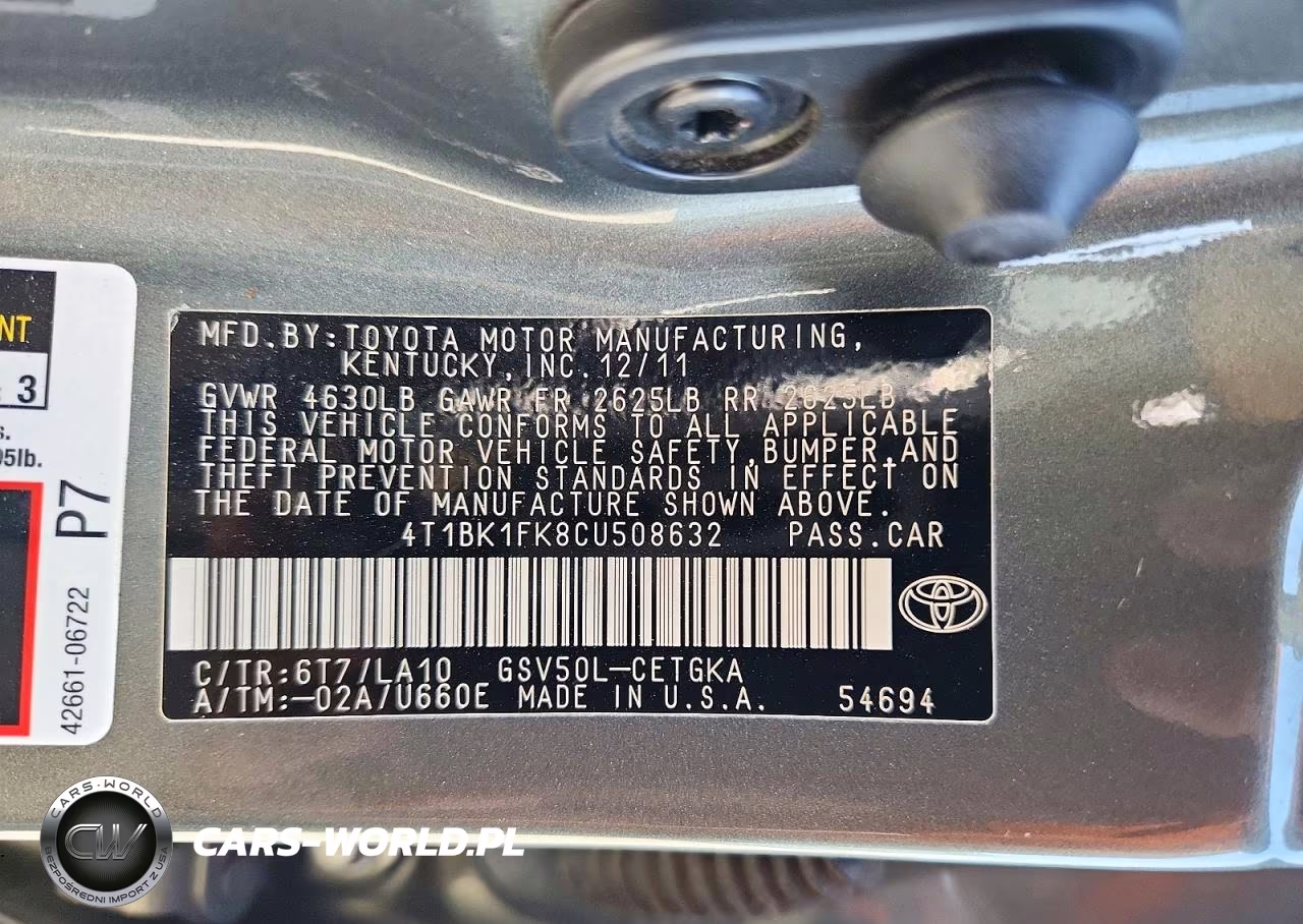 2012 Toyota Camry Xle V6 VIN:4T1BK1FK8CU508632 - 12