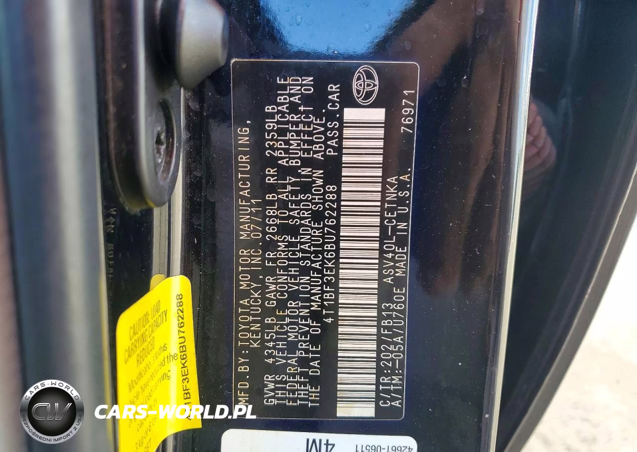2011 Toyota Camry Le VIN:4T1BF3EK6BU762288 - 12