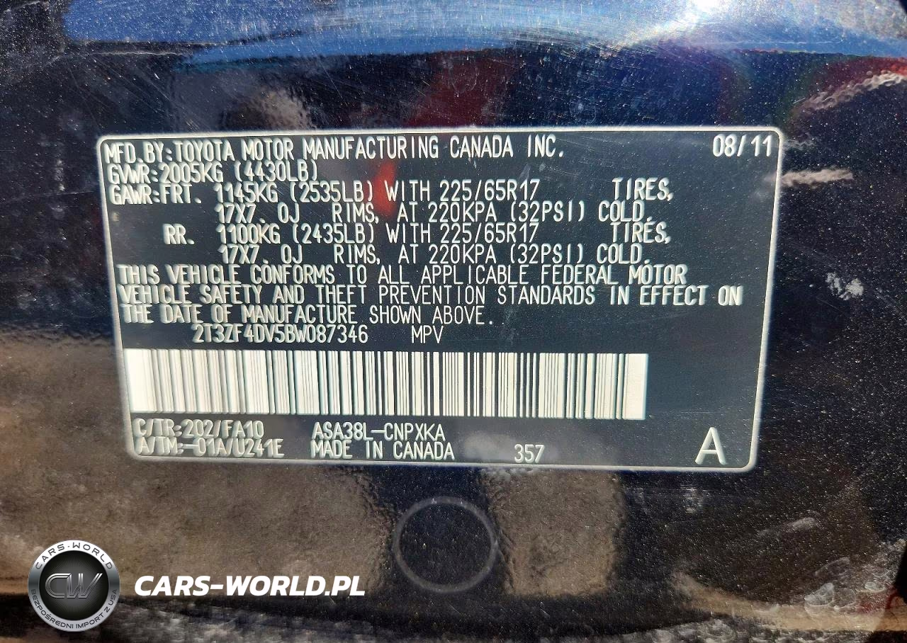 2011 Toyota Rav4 Base VIN:2T3ZF4DV5BW087346 - 13