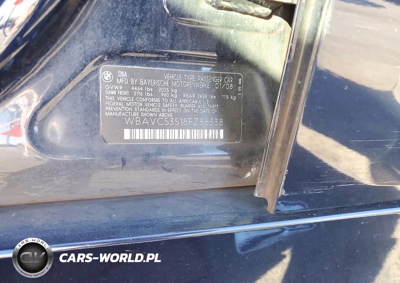 2008 BMW 328 I Sulev VIN:WBAVC53518FZ86338 - 12