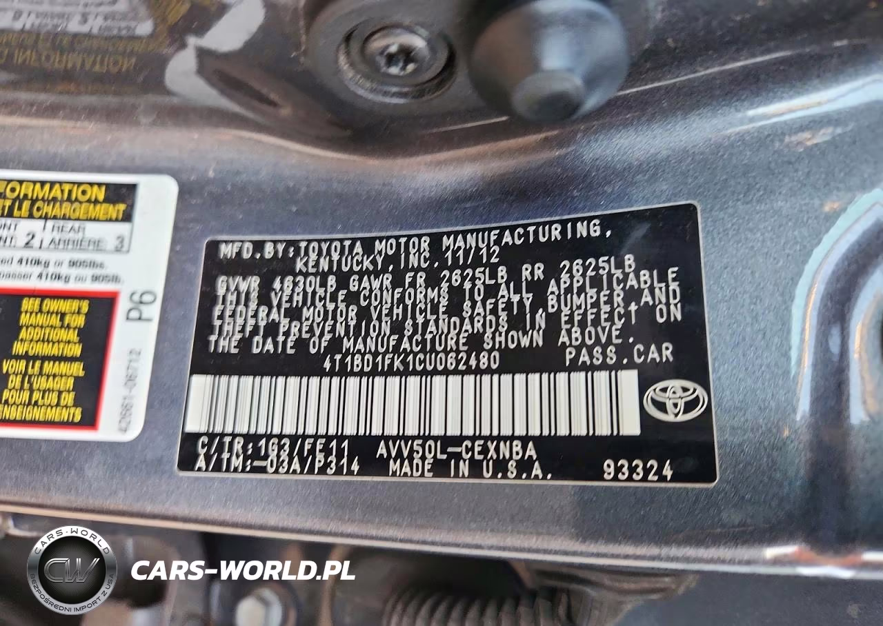 2012 Toyota Camry Hybrid Le VIN:4T1BD1FK1CU062480 - 12