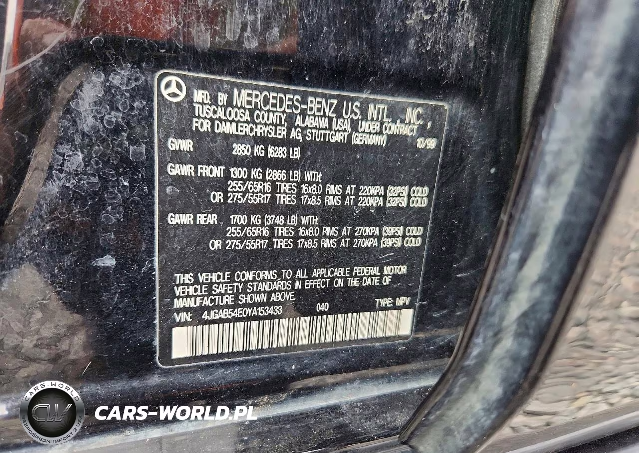 2000 Mercedes-Benz Ml 320 VIN:4JGAB54E0YA153433 - 14