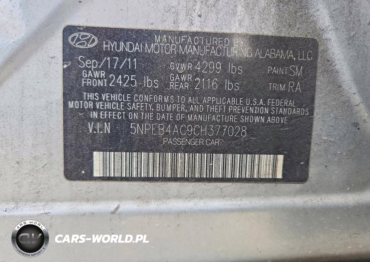 2012 Hyundai Sonata Gls VIN:5NPEB4AC9CH377028 - 12
