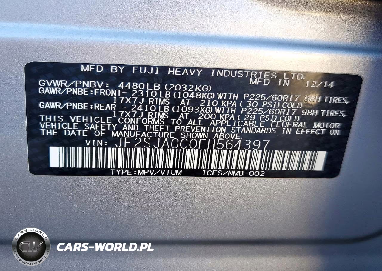 2015 Subaru Forester 2.5I Premium VIN:JF2SJAGC0FH564397 - 14